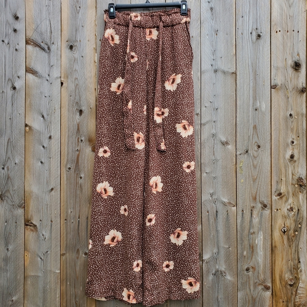 H&M Floral Wide-Leg Paperbag Pants Size 2